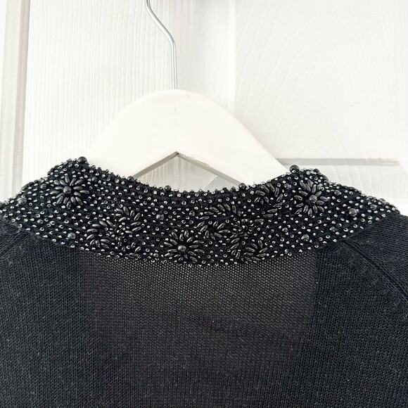 Michael Simon Vintage Black Button Collared Sweater Cardigan Beaded Poodles 2 - Picture 11 of 12